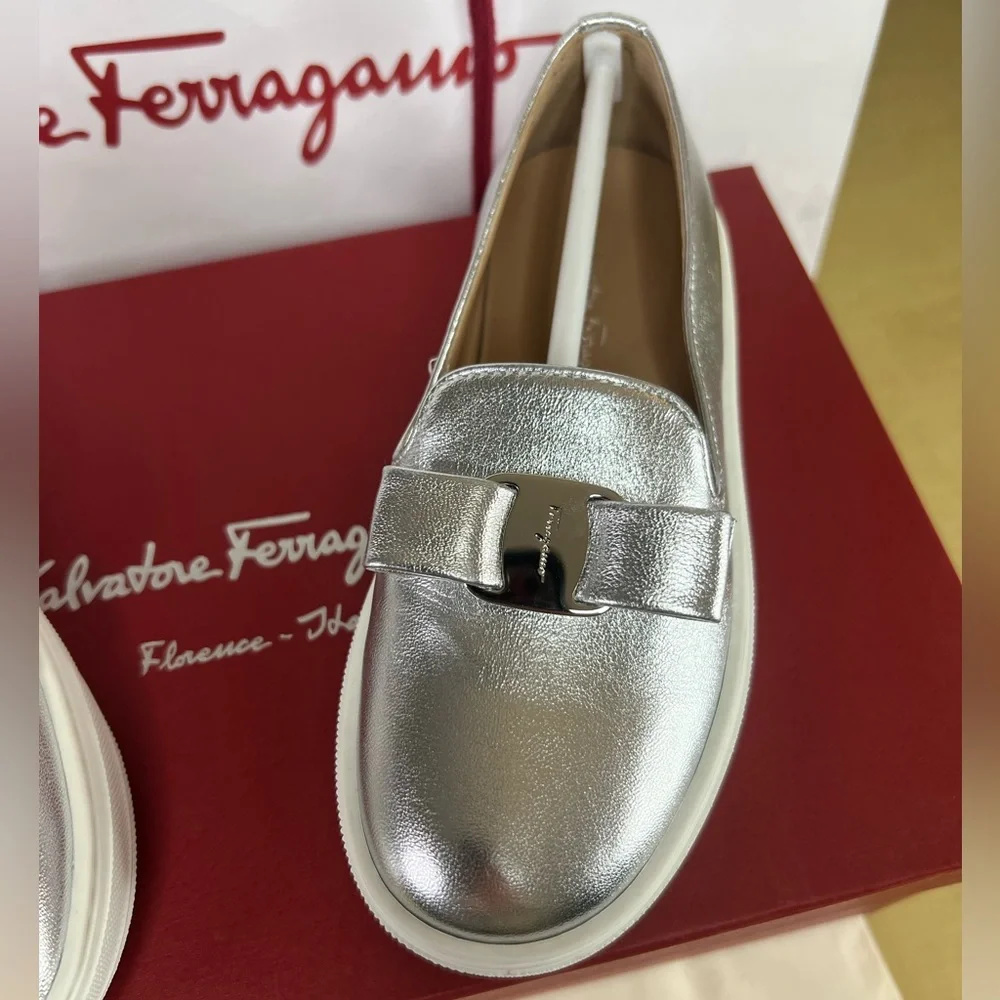 Salvatore Ferragamo Novello Leather Big Kids Sneakers